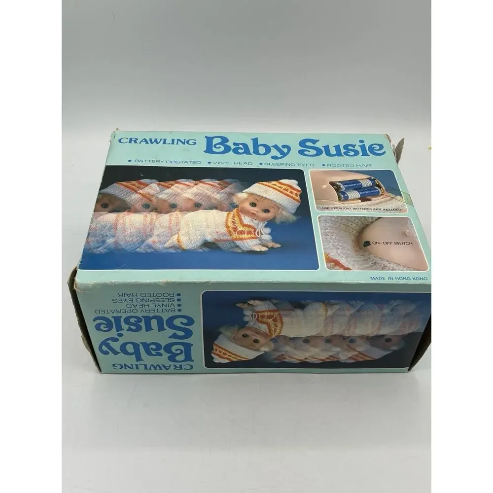 Vintage Crawling Baby Susie Doll NIB Battery Operated Vinyl Head Rooted Hair